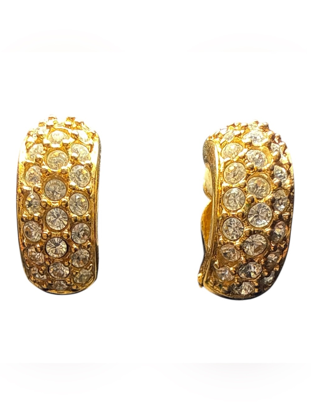Vintage Swarovski Gold Tone Crystal Half Hoop Clip-on Earrings